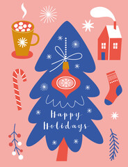 Wall Mural - Christmas card. Xmas Tree and design elements