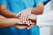 © Wesley J/peopleimages.com - Healthcare, hands and team in support, trust or hope for unity, collaboration or cooperation at the hospital. Group hand of medical experts together in teamwork for agreement or meeting in solidarity