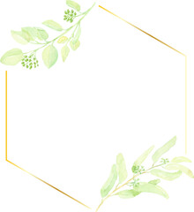 Wall Mural - watercolor hand drawn seeded eucalyptus leaf with golden minimal frame