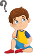 Cartoon little boy thinking with question mark