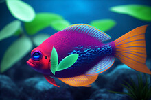 Colorful, Cute Graphic Of A Single Fish In Aquarium
