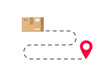 Delivery logistic route path icon vector of order parcel or parcel box shipment tracking distance location destination graphic flat, freight cargo post gps map marker pointer, courier tracker image