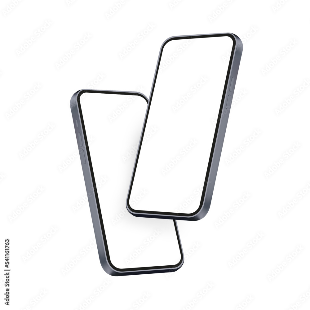 Two Smartphones Mockups with Blank Perspective Screens, Isolated on ...