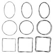 © Tamawuku - Basic black line doodle blank frame on white background. Circle Oval and Square. Single Double and Triple. Vector illustration.