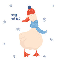 Cute goose winter theme, best wishes for christmas and winter.