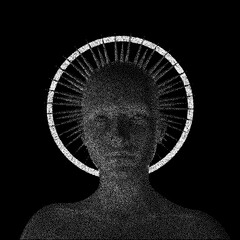 Aufkleber - Vector 3D illustration of a bald woman with a halo made of particles.