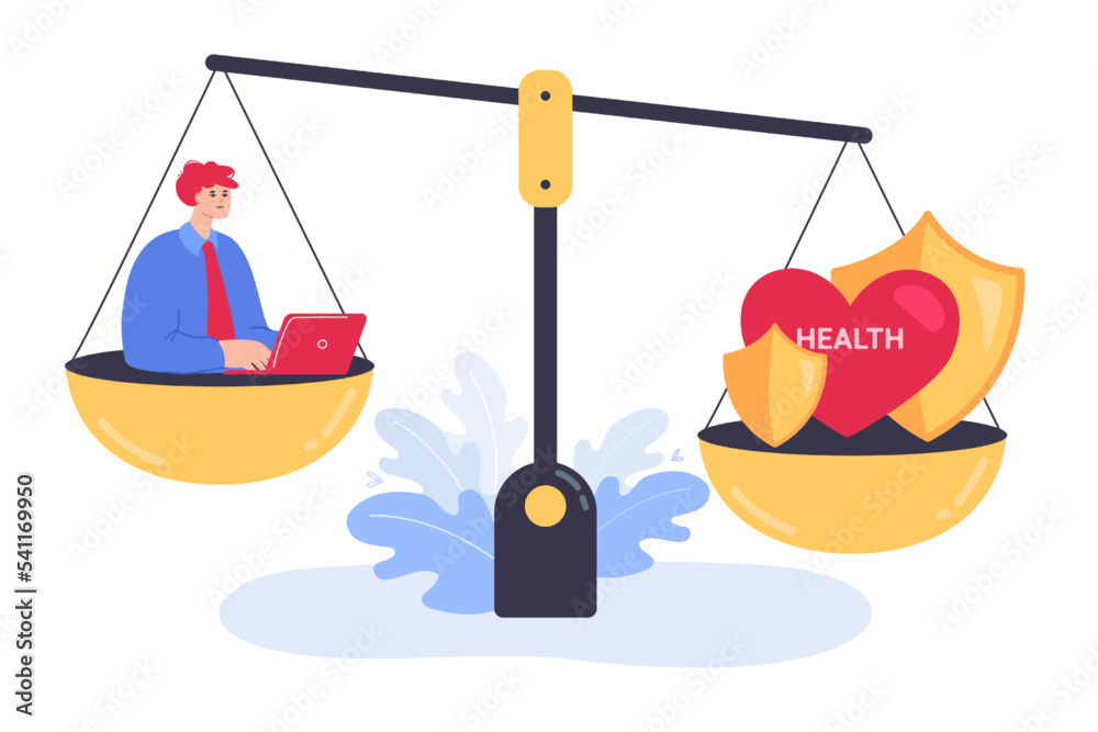 Exhausted employee and health on unbalances scale. Imbalance of stress ...