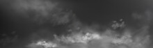 Smoke, Fog, Clouds Or Sky Monochrome Background. Realistic Cloudy Texture, Black And White Spooky Mist, Smog. Haze, Cloudy Heaven, Abstract Natural Landscape, Horizontal Backdrop, Vector Illustration