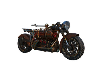 Poster - 3D Illustration of a steampunk motorbike isolated on transparent background.