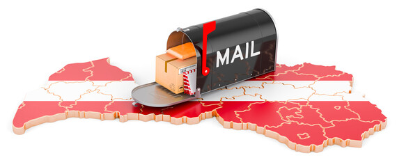 Poster - Mailbox on the Latvian map. Shipping in Latvia, concept. 3D rendering