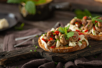 Wall Mural - Spread on bread with ragout mushrooms