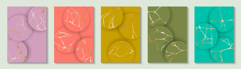 Wall Mural - Kintsugi art gold brocken line patterns vector collection.