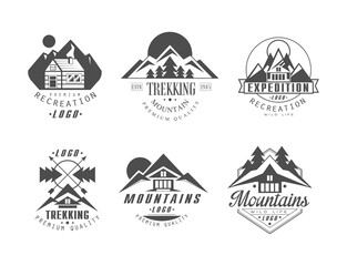 Sticker - Mountain Trekking, Camping and Expedition Logo Design Vector Set