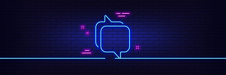 Poster - neon light glow effect. messenger line icon. speech bubble sign. chat message symbol. 3d line neon g