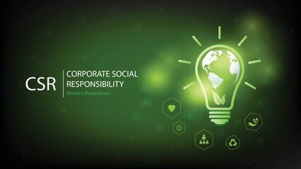 Wall Mural - csr concept design.corporate social responsibility and giving back to the community on a green backg