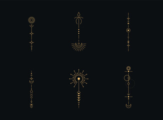 Wall Mural - set of moon and sun line art. minimal boho linear symbols. celestial mystic element. vector line art