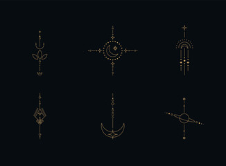 Wall Mural - set of moon and sun line art. minimal boho linear symbols. celestial mystic element. vector line art