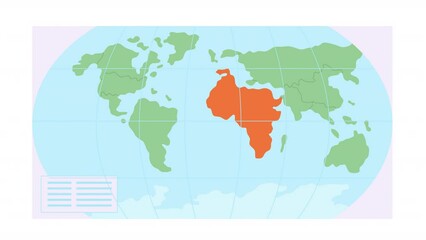 Poster - Animated world map element. Geography classroom display. Continents and countries. Flat cartoon style HD video footage with alpha channel. Color illustration on transparent background for animation