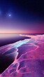 Vertical digital art of a surreal sand beach in the mystical night