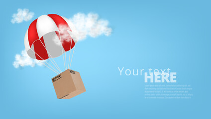 Wall Mural - Red Parachute With Carton Delivery Packaging Box