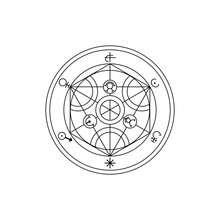 Hand Drawn Alchemist's Circle. Magic And Mystic Symbols And Signs. Vector Alchemist Circle