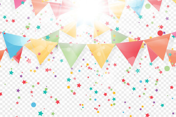 Poster - Lots of colorful tiny confetti and ribbons on transparent background. Festive event and party. Multicolor background.Colorful bright confetti isolated on transparent background.	
