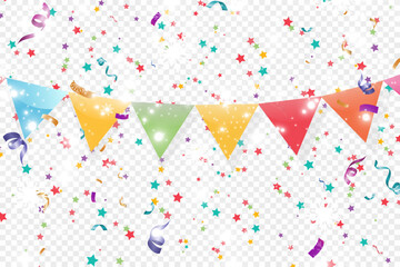 Wall Mural - Lots of colorful tiny confetti and ribbons on transparent background. Festive event and party. Multicolor background.Colorful bright confetti isolated on transparent background.	