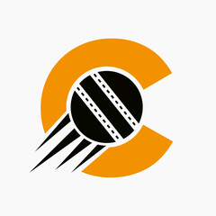 Wall Mural - Letter C Cricket Logo Concept With Moving Cricket Ball Icon. Cricket Sports Logotype Symbol Vector Template