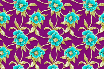 Beautiful floral wallpaper. Seamless repeat pattern for wallpaper, fabric and paper packaging, curtains, duvet covers, pillows, digital print design. 3d illustration