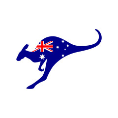 Sticker - Australia flag on kangaroo silhouette. Graphic sign isolated on white background. Vector illustration