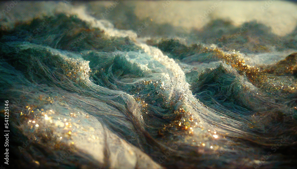 AI generated image of waves in the sea with golden color due to ...