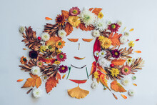 Craft From Colorful Leaves And Flowers, Creative Ideas For Children