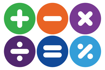 Poster - Symbols for addition, subtraction, multiplication, division, equals and percent. Mathematical symbols that are suitable for use for calculator application icons or icons that require mathematical symb
