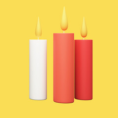 Poster - Red And White Burning Candles Over Yellow Background.