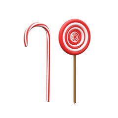 Sticker - Red And White Candy Cane With Lollypop 3D Icon.