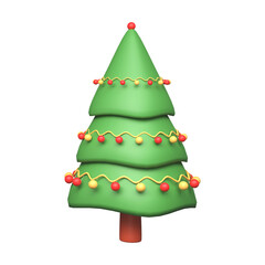 3d rendering golden and red bauble garland decorated christmas tree icon.