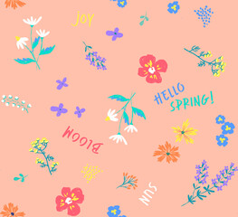 Wall Mural - the stylized pattern is seamless, simple and minimalistic . the effect  drawing with pencils, pastels. bright spring summer flowers. background artwork for  fabrics, souvenirs 