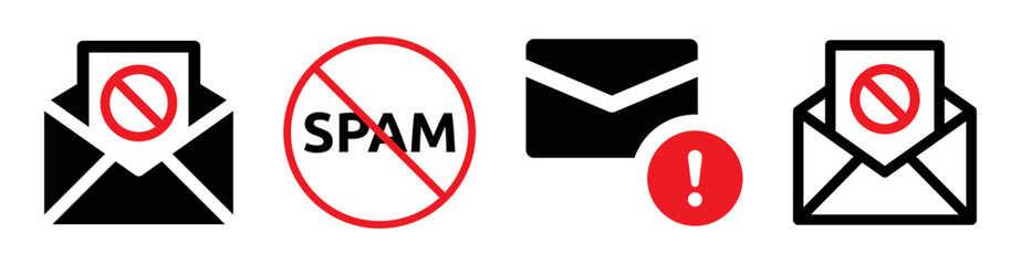 Poster - Spam mailbox icon set isolated on white background. Warning alert mail symbol vector illustration.