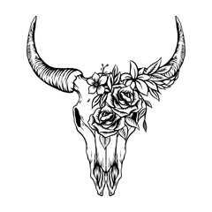 bull skull with floral ornament