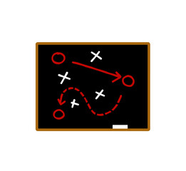 Sports tactics and strategy on blackboard. Scheme of movement of team player.