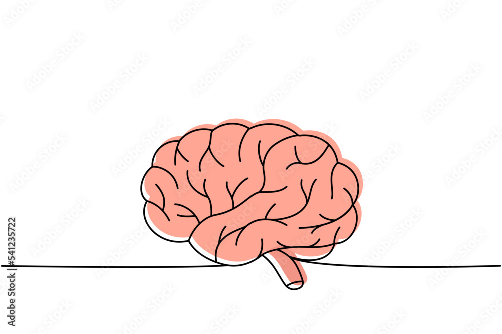 Brain One Line Design Human brain one line colored continuous drawing. Human organ continuous ...