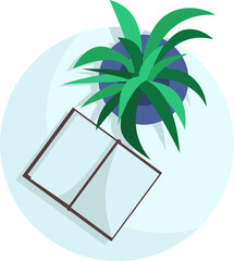 Poster - Table arrangement and composition semi flat color raster object. Full sized item on white. Book and houseplant simple cartoon style illustration for web graphic design and animation