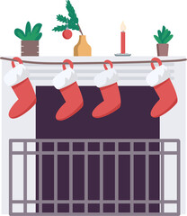 Poster - Decorated fireplace semi flat color raster object. Full sized item on white. Interior item. Part of house arrangement simple cartoon style illustration for web graphic design and animation
