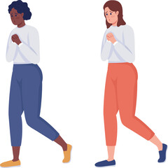 Poster - Anxious woman semi flat color raster character set. Walking figure. Full body people on white. Nervous isolated modern cartoon style illustration for graphic design and animation collection