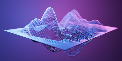 Wall Mural - Blue and purple abstract wireframe sound waves, visualization of frequency signals audio wavelengths, conceptual futuristic technology waveform background with copy space for text