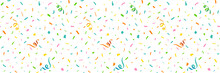 Confetti Background, Colorful Ribbon And Small Pieces Of Colored Paper Seamless Pattern