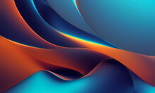 Abstract Smoky And Blurry Blue And Orange Wallpaper. Wavy Background With Golden Details. 3D Rendering Background For Graphic Design, Banner, Illustration, Poster