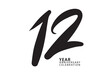 12 year anniversary celebration black color logotype vector, 12 number design, 12th Birthday invitation, logo number design vector illustration