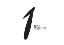 1 Year Anniversary Celebration Black Color Logotype Vector, 1 Number Design, 1st Birthday Invitation, Logo Number Design Vector Illustration