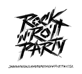 Poster - Rock'n'roll Party print design grunge style font - isolated vector template. Rock n roll lettering design on white background. Grunge style print stump tee and poster design. Rock Music type font